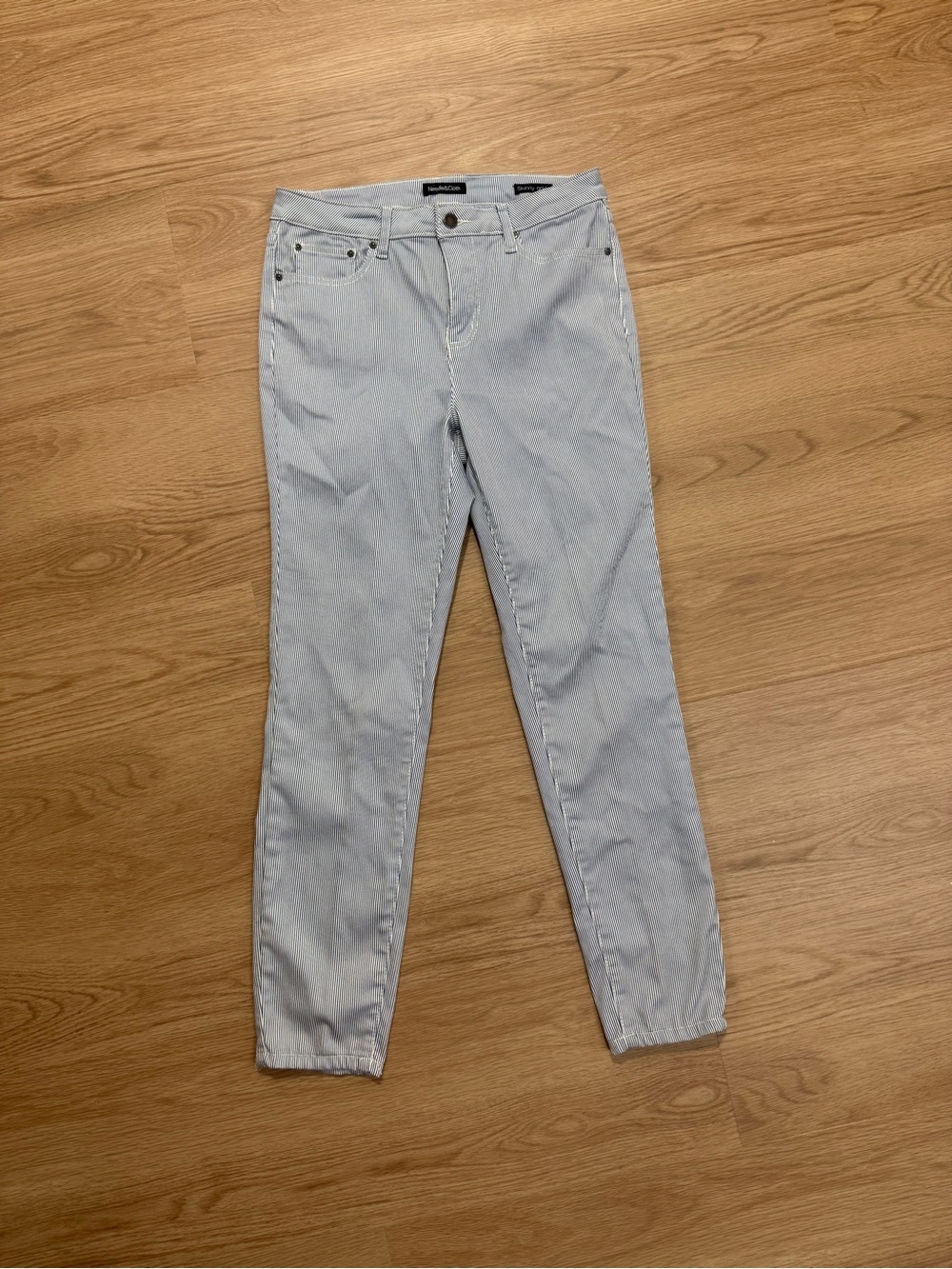Needle & Cloth white & blue striped skinny ankle pants